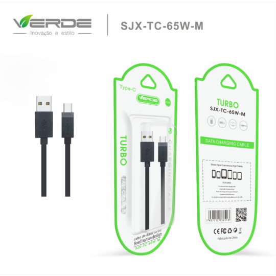 Cabo Type C Turbo 65W USB 1 Metro Macaron Verde - SJX-TC-65W-M