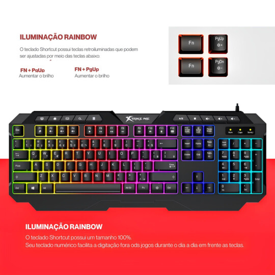 Teclado Gamer Membrana Xtrike-ME KB-306 com RGB Padrão ANSI