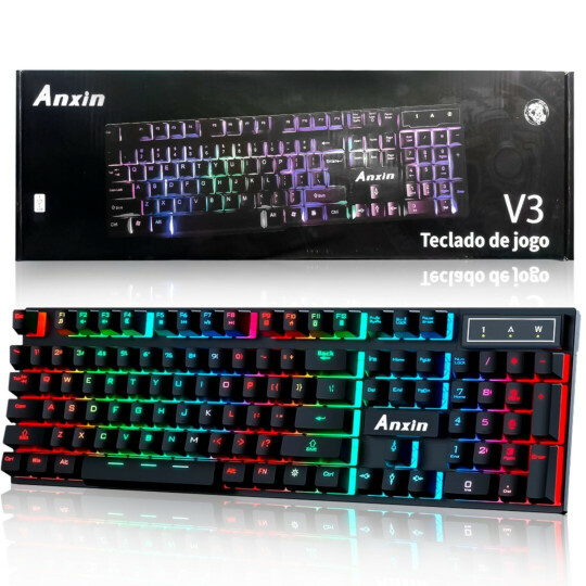 Teclado Gamer Semi Mecânico com Fio USB e Iluminação LED RGB - V3 - CAIXA FECHADA 20 UNIDADES