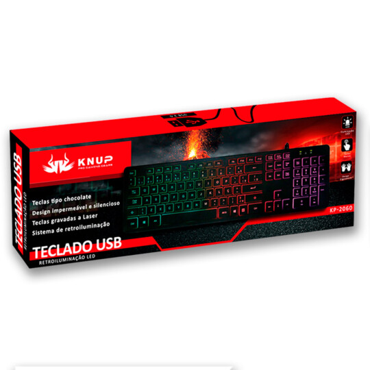 Teclado Gamer USB com Led RGB Tipo Chocolate KNUP - KP-2060