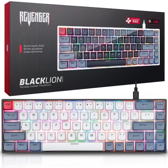 Teclado Mecânico Gamer Switch Outemu RED com Led RGB REVENGER - TE-BKL003 PB