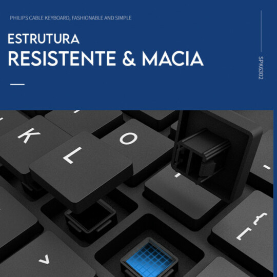 Teclado Com Fio USB Escritório Ergonômico Chocolate Preto Philips - K302/SPK6302B