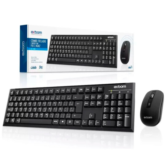 Kit Teclado e Mouse sem Fio 2.4GHz multimídia ABNT2 - BK-S1000K Preto
