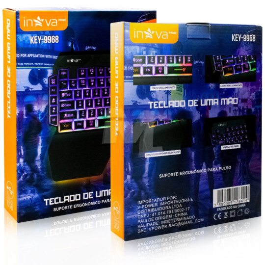 Teclado Gamer One Hand Semi Mecânico com Led RGB INOVA - KEY-9968