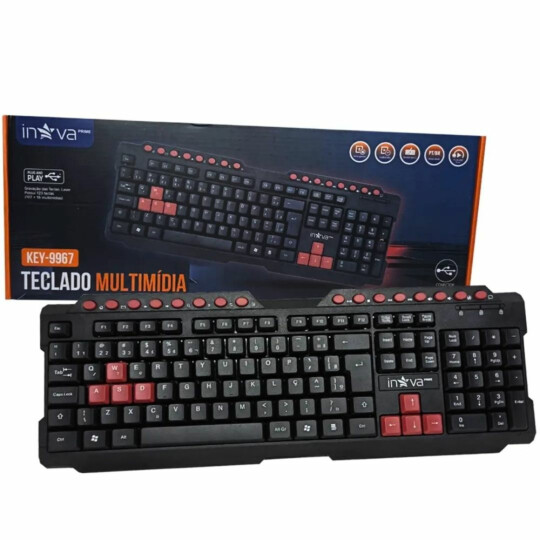Teclado com Fio USB Multimídia ABNT2 INOVA - KEY-9967