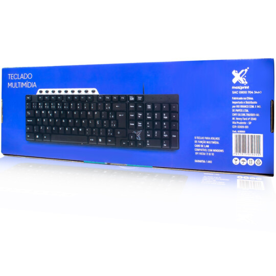 Teclado Multimídia com Conexão PS2 ABNT2 Preto MAXPRINT - 608069