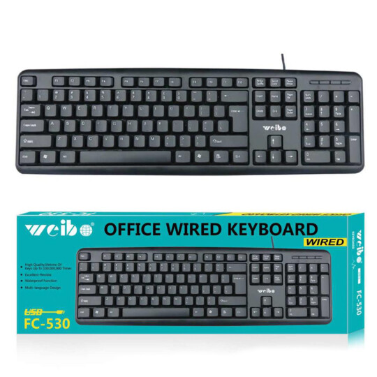Teclado Standard Preto USB Escritório Weibo - FC-530