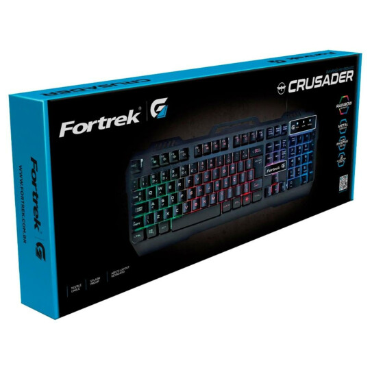 Teclado Gamer Fortrek Crusader LED Rainbow USB ABNT2 Preto - 70528