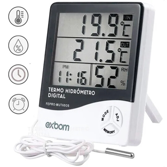 Termômetro Medidor de Umidade e Temperatura com Sensor Externo - MUT60OS