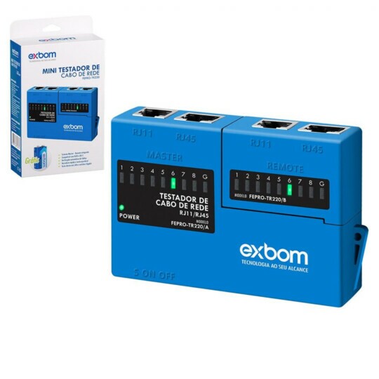 Mini Testador De Cabo de Rede RJ45/RJ11 Portatil Exbom FEPRO-TR220