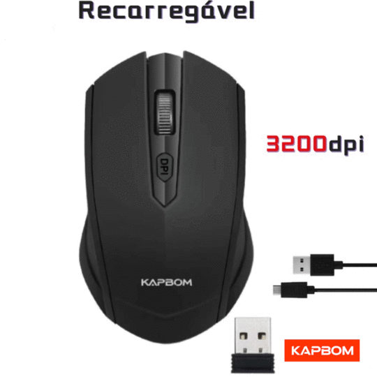 Mouse Sem Fio Recarregável 2.4Ghz 3200 DPI Kapbom - KA-612