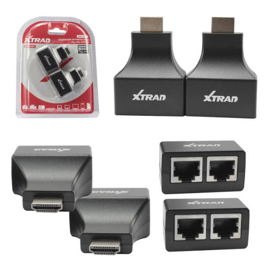 Extensor HDMI 3D 30 Metros Via Cabo de Rede UTP RJ45 CAT5E 6 XTRAD - XT2201