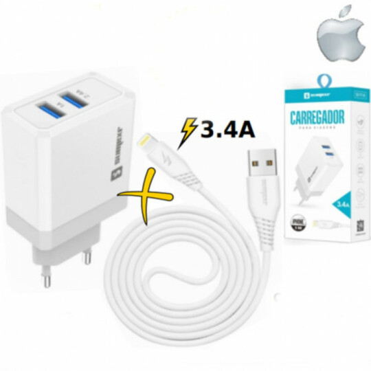Carregador com 2 Entradas Usb 3.4A e Cabo para iOs Sumexr - SX-F17-I6