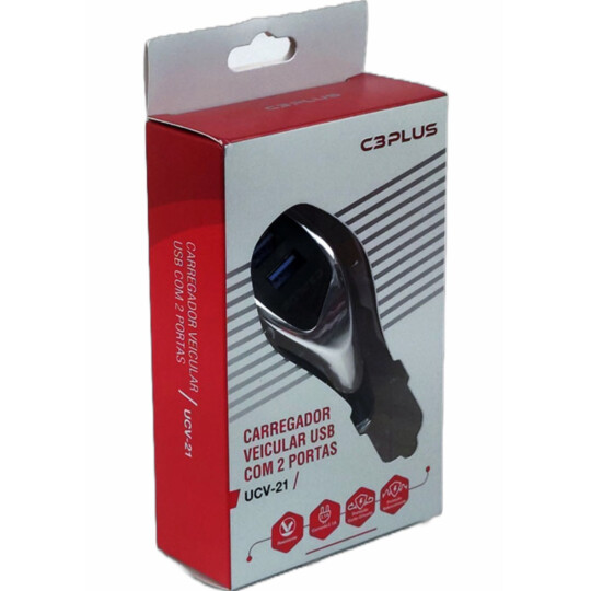 Carregador Veicular com 2 USB 2A Quick Charge 3.0 C3Tech - UCV-21SI 