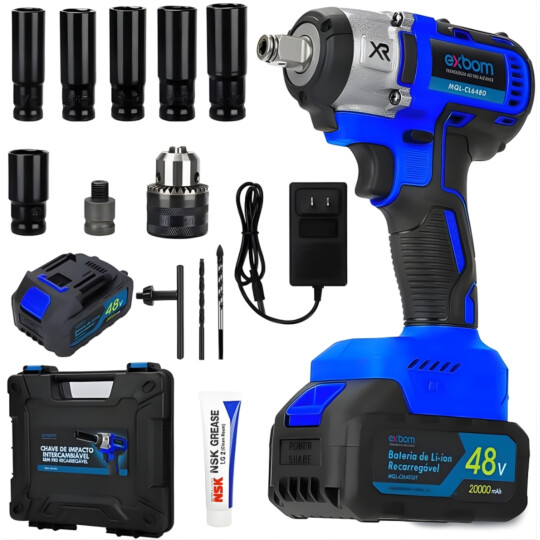 Chave De Impacto E Parafusadeira 48v Furadeira Brushless
