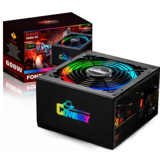 Fonte de Alimentação ATX 600W Bivolt Manual com Led RGB - KP-535RGB