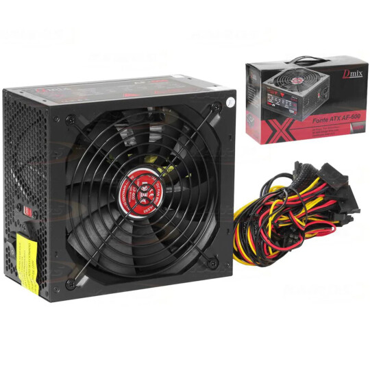 Fonte ATX 600W Reais Chaveada Bivolt Baixo Ruído DEX - AF-600