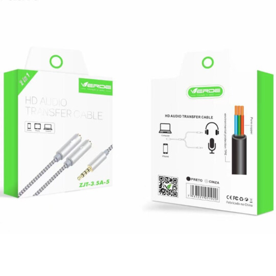 Cabo Adaptador P2 Macho para 2 P2 Fêmea 3,5mm Verde - ZJT-3.5A-5