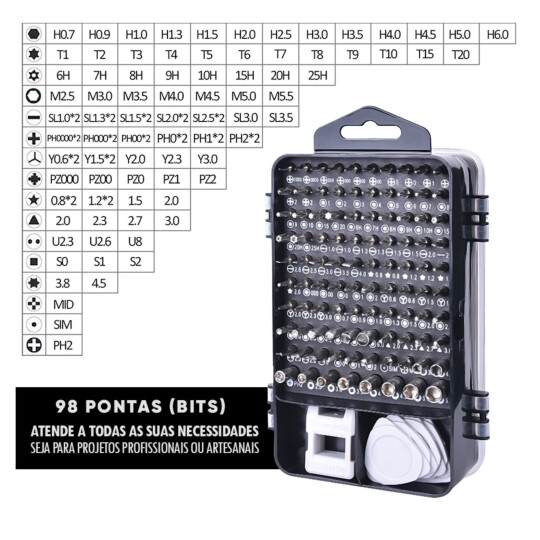 Kit de Chaves 115 em 1 Multi uso Ferramenta de Reparo Profissional conjunto magnética 04009 - XLW-115