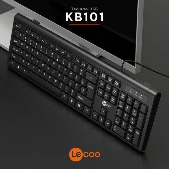Teclado com Fio Usb Membrana Padrão ABNT2 Lecoo - KB101