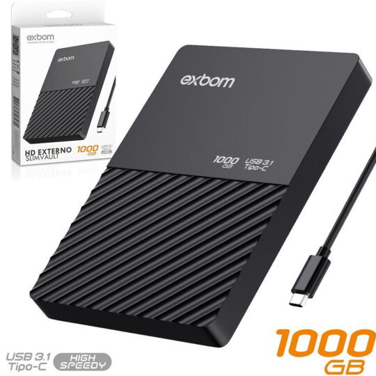 HD Externo 1TB de 2.5 Polegadas Type C 3.1 Exbom HDE-S1TA