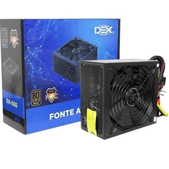 Fonte ATX 550W 80 Plus Bronze Bivolt sem Cabo PFC Ativo Dex - DX550