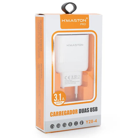 Carregador de Tomada para Celular 3.1A com 2 Portas Usb H'maston - Y28-4