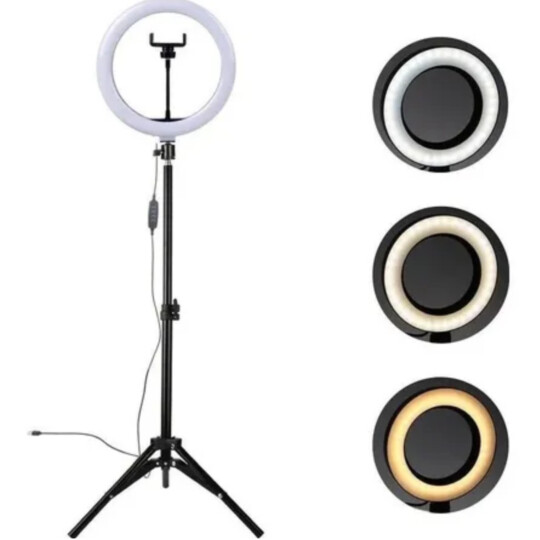 Ring Light 10 Polegadas + Tripé 10 Metros Led 3 Cores USB Kapbom - KAP-G005 10''