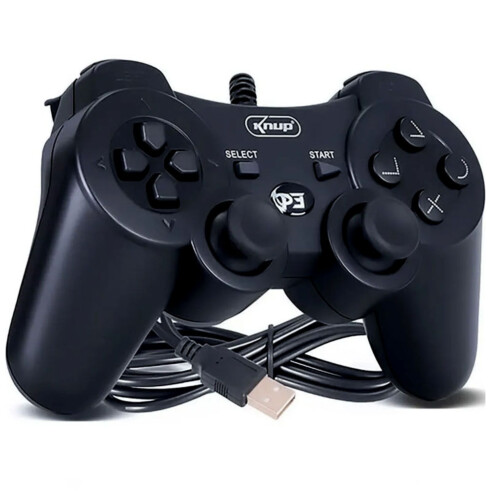 Controle Joystick USB para Computador PC Gamer PS2 e PS3 Dualshock - Preto