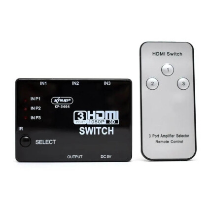 Adaptador Switch HDMI com Controle Remoto 3 Entradas 1 Saída - KP-3464-1