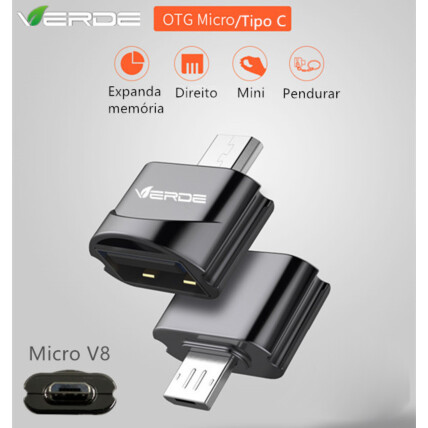 Adaptador OTG Micro USB V8 Macho para USB Fêmea Verde - ZJT-V8-OTG-1