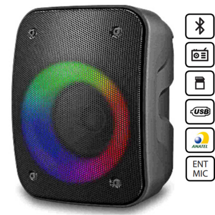 Caixa de Som Portátil Bluetooth 10 Watts 13x12x17cm Grasep - D-3140