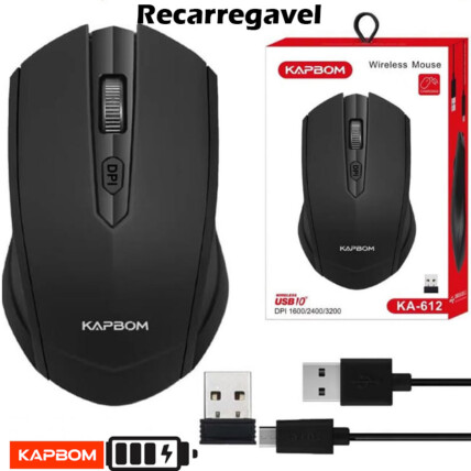 Mouse Sem Fio Recarregável 2.4Ghz 3200 DPI Kapbom - KA-612