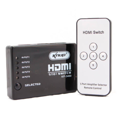 Mini Switch HDMI 5 Portas Distribuidor Splitter Video 1080 Full 3D - KP-3460