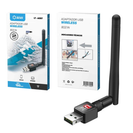 Antena Adaptador Wifi Sem Fio Wireless Antena USB 150m LOTUS - LT-A097