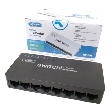 Hub Switch de Rede com 8 Portas 10/100 Mbps Knup - KP-E08B