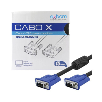 Cabo VGA 15 Metros PC Monitor Notebook Projetor Caixa EXBOM - CBX-MVGA150