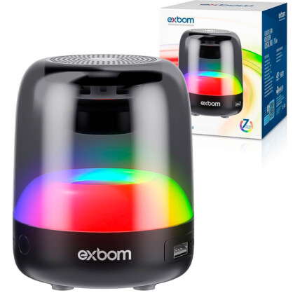 Caixa de Som Bluetooth Com Luz LED RGB CRISTAL EXBOM - CS-Q50BT