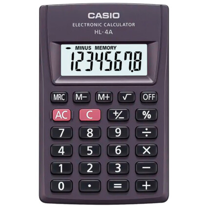 Calculadora CASIO de Bolso Portátil 8 Dígitos Preta - HL-4A PT