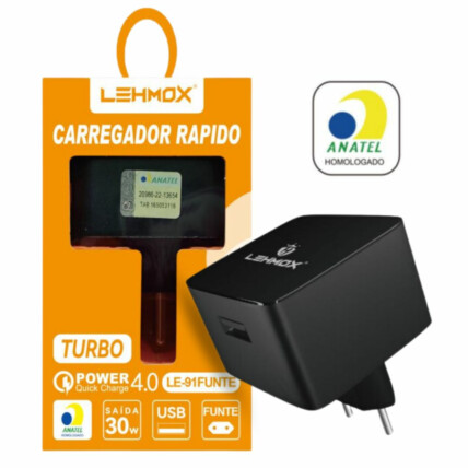 Carregador Turbo Quick Charge 4.0 30W Usb LEHMOX - LE-91 FUNTE