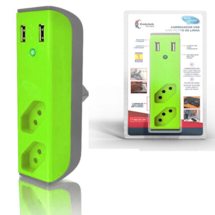 Filtro de Linha com Carregador USB Bem Ligado - Verde