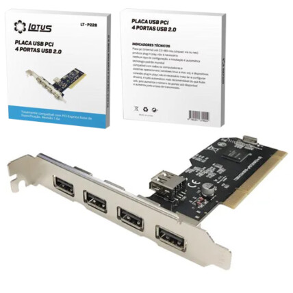 Placa PCI 4 Portas USB 2.0 para Computador LOTUS - LT-P228