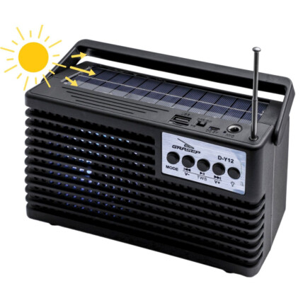Caixa de Som Bluetooth SOLAR Rádio Retro com Microfone Lanterna e Carregamento Solar GRASEP - D-Y12
