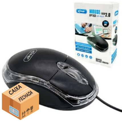 CAIXA FECHADA 200 Unidades Mouse Óptico USB 2.0 3 Botões 1200 DPI KNUP - KP-M611