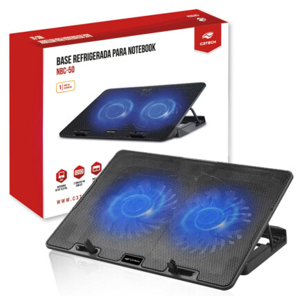 Base Gamer C3Tech para Notebook 2 Coolers LED Azul até 15.6' Silenciosa - NBC-50BK