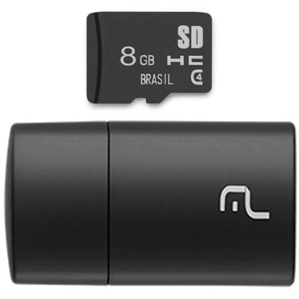 Kit 2 Em 1 Multilaser Leitor USB + Cartão de Memória Micro SD Classe 4 8gb Preto - MC161