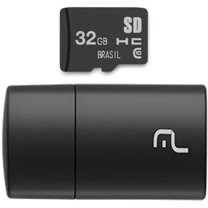 Kit 2 em 1 Multilaser Leitor USB + Cartão De Memória Micro SD Classe 10 32GB Preto - MC163