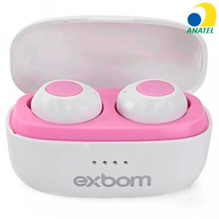 Fone de Ouvido Bluetooth 5.0 Intra-Auricular TWS Branco e Rosa EXBOM - BTWS-S30