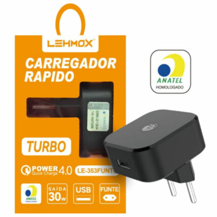Carregador Turbo Quick Charge 4.0 30W selo Anatel LEHMOX - LE-353 FUNTE