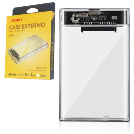 Case Transparente para HD e SSD Sata 2.5" Usb 3.0 5 Gpbs 03046 Infokit - ECASE-320